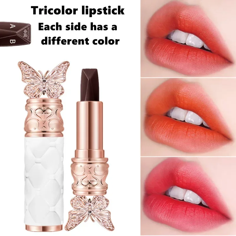 Long Lasting Velvet Lipstick Butterfly Shape Waterproof Matte Lip Gloss 3 In 1 Non Stick Moisturizing Lip Makeup Cosmetics