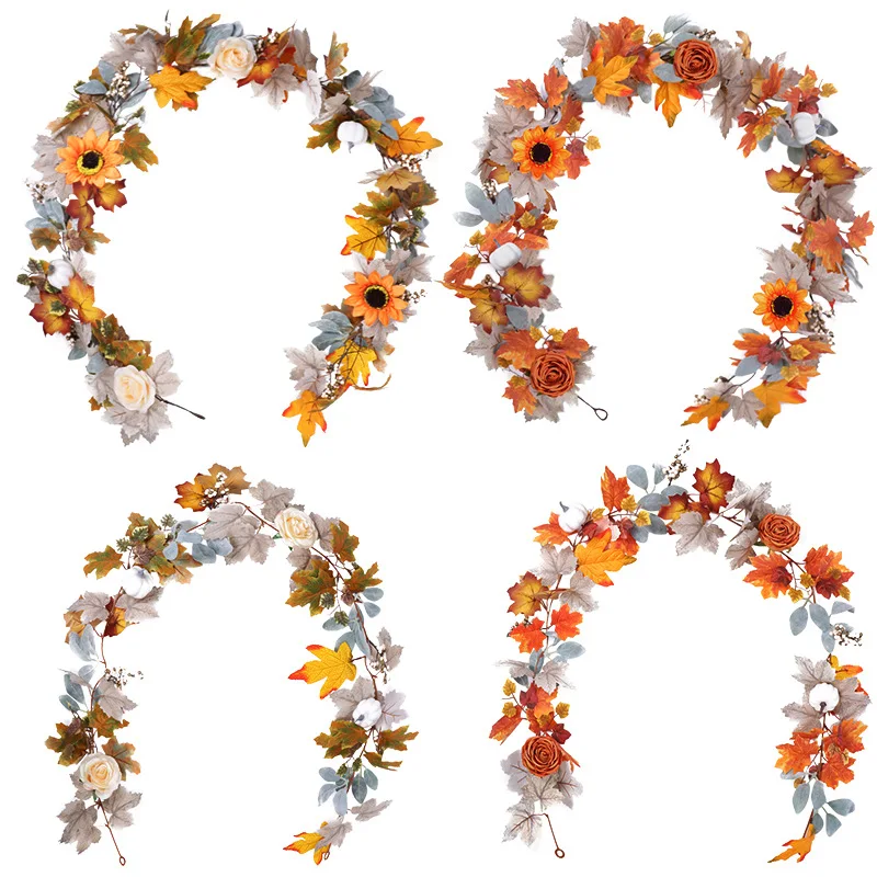 

Autumn Simulation Maple Leaf Rose Flower Vine Fake Flower Vine Harvest Festival Halloween Decoration Simulation Leaves