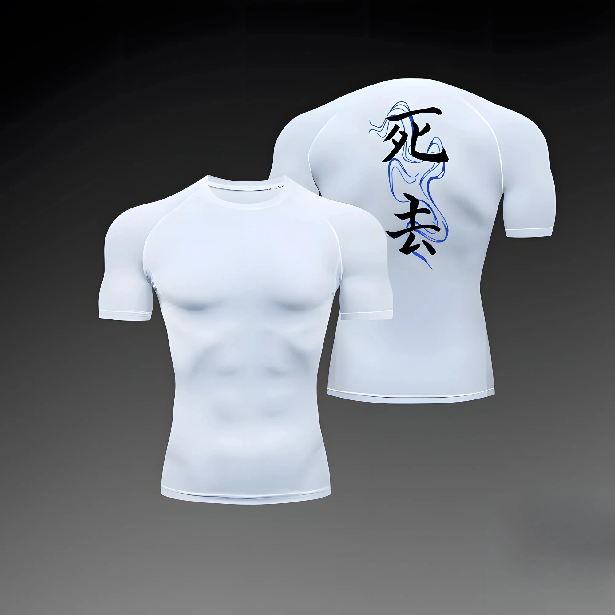 Herren-Shirt, schnell trocknendes T-Shirt, kurzärmelig, für Fitnessübungen, mit Animation bedruckt, Sportstrumpfhose, umfassende Trainingskompression – Detail 10