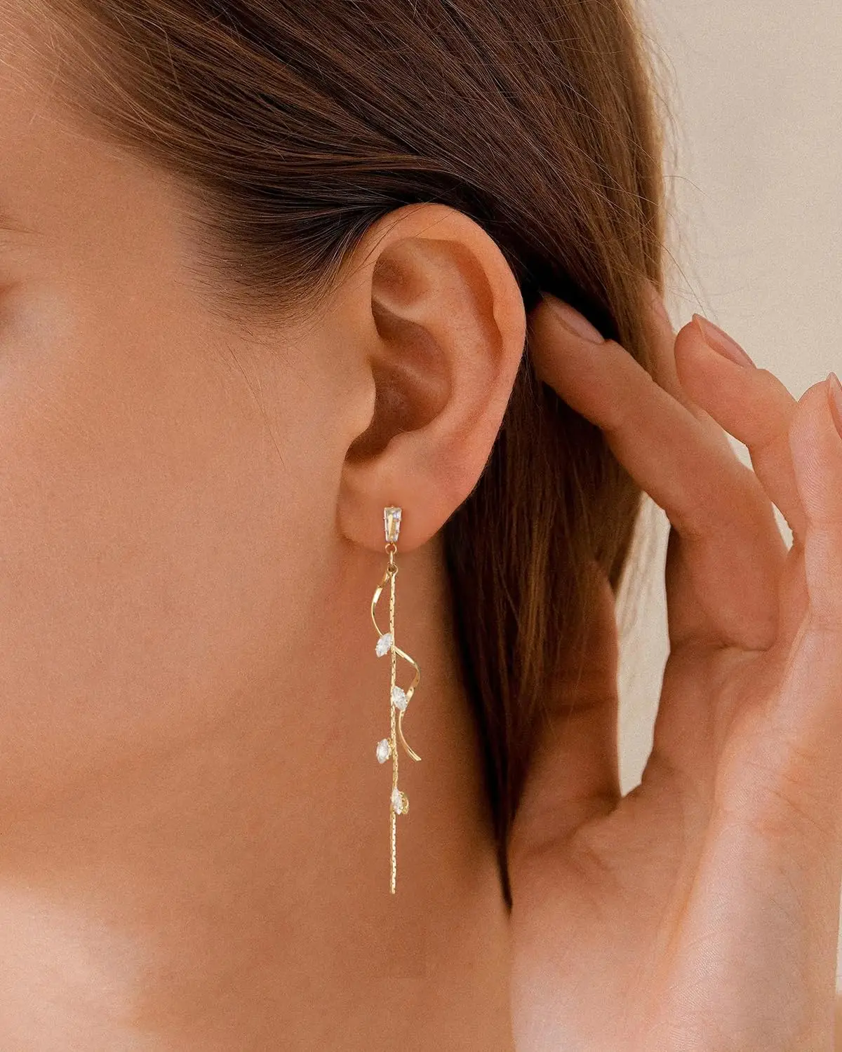 14K Gold Plated Chain Earrings Dangle Earrings for Women - Formal Long Tassel Cubic Zirconia CZ Dangle Earrings Wedding Jewelry