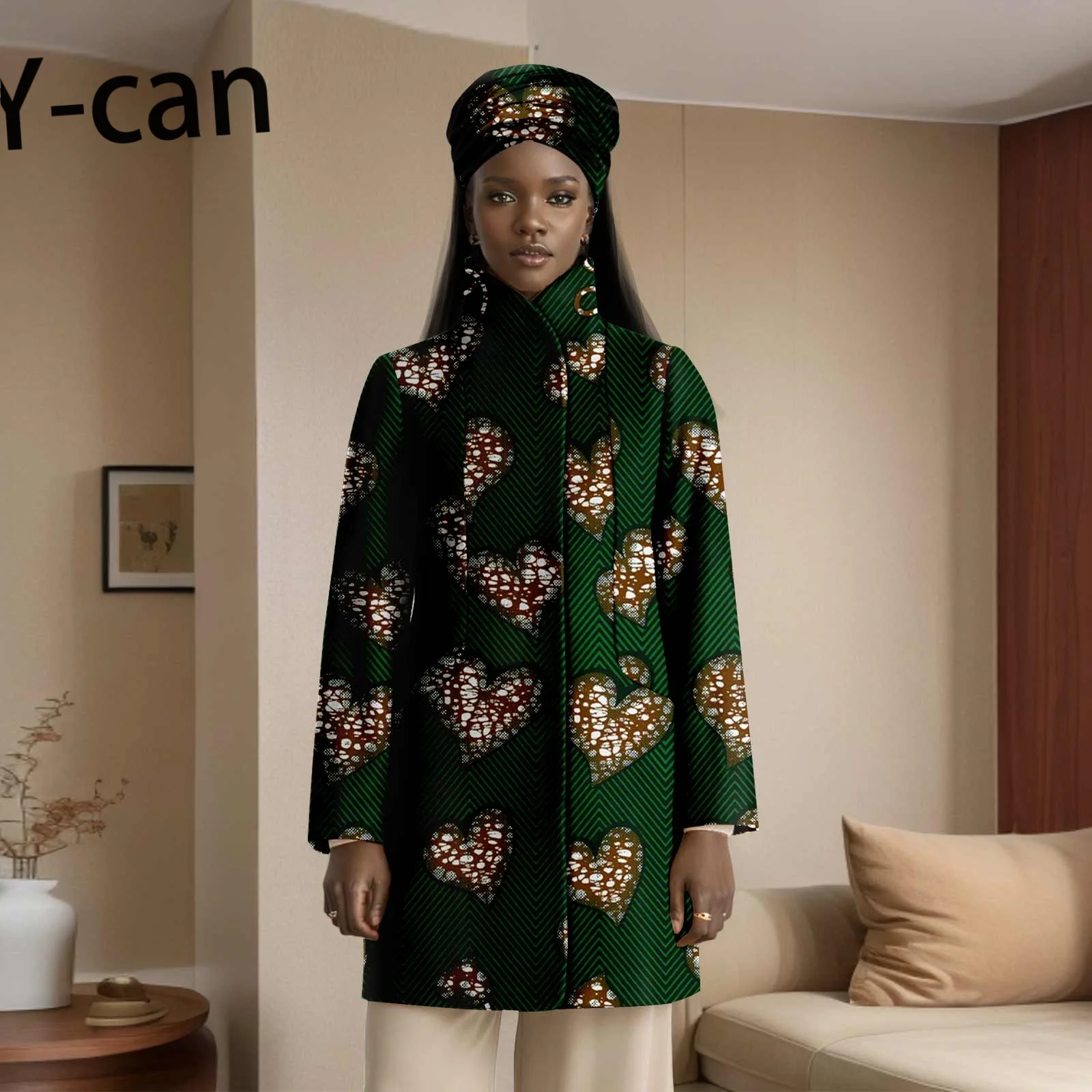 Church Clothes for Women Dashiki Ankara Print Hidden Button Stand Collar Lady's Jacket Traditional African Clothing 2424014