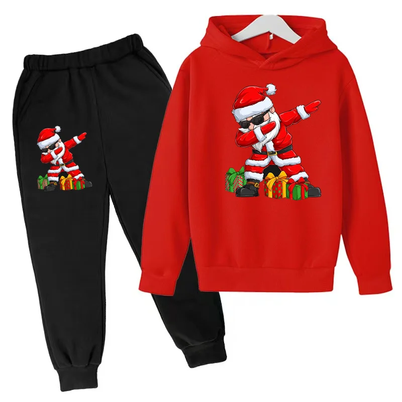 

Kids Pullover New Year Gift Santa Hoodie Boys Girls Toddler 3-12 Years Sweatshirt+Pants 2P Casual Fashion Charming Tracksuit Set