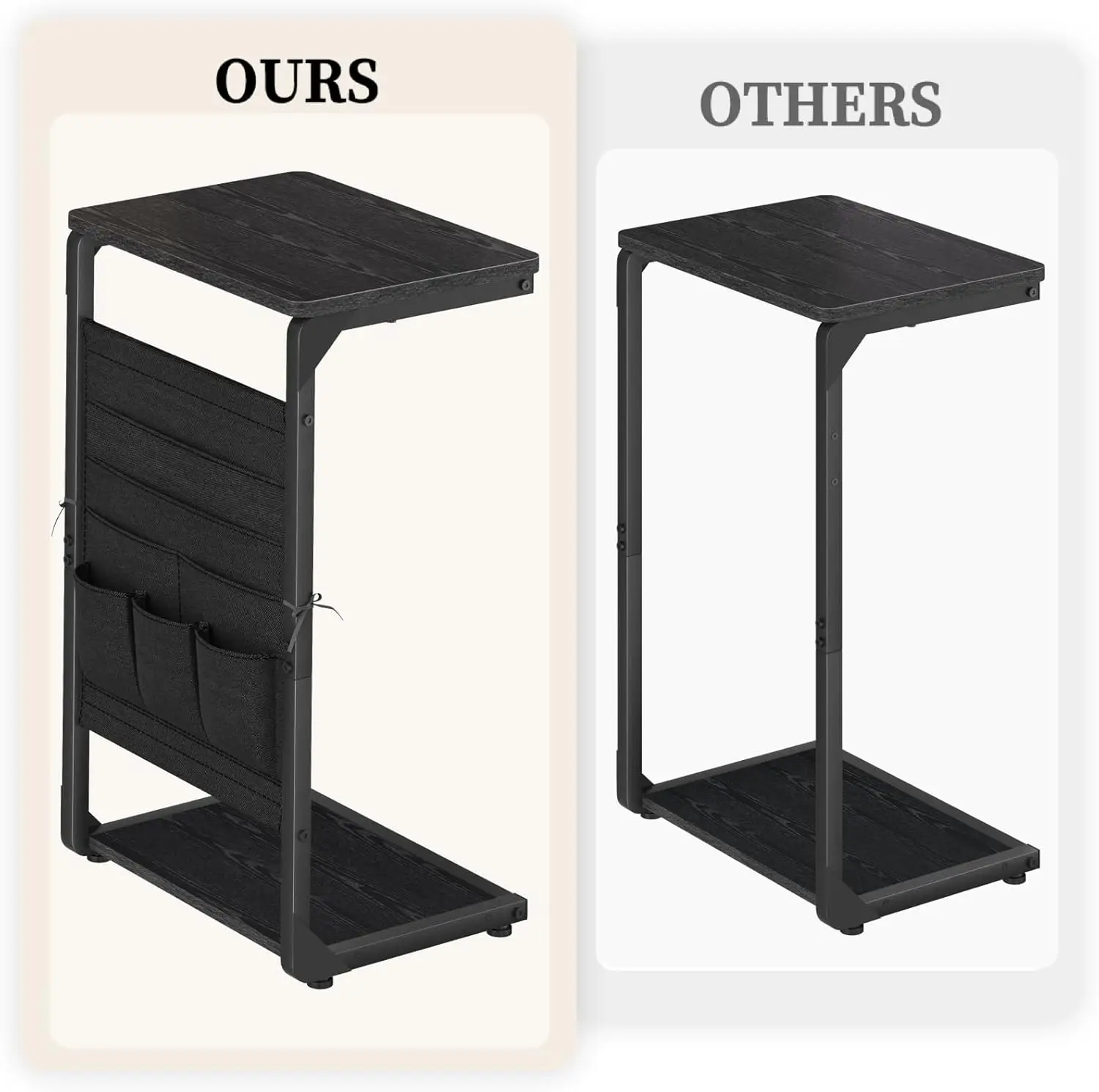 C-Shaped End Table with Storage Bag, Small Sofa Side Table for Living Room or Bedroom