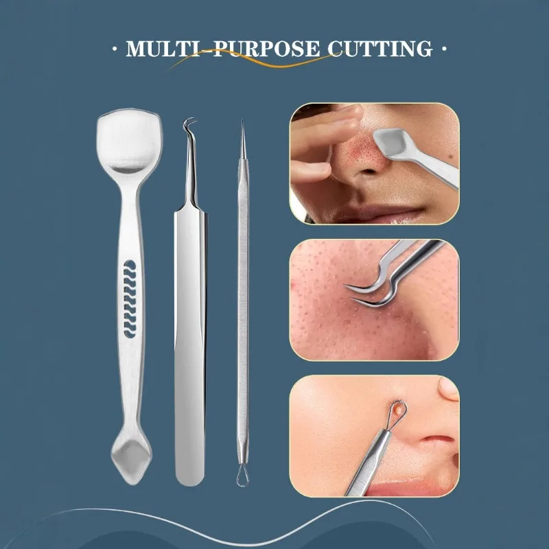 Set di strumenti per la rimozione di punti neri in acciaio inossidabile Estrattore di acne Brufolo Popper Pinzette per comedoni Kit per il trattamento della cura della pelle del viso