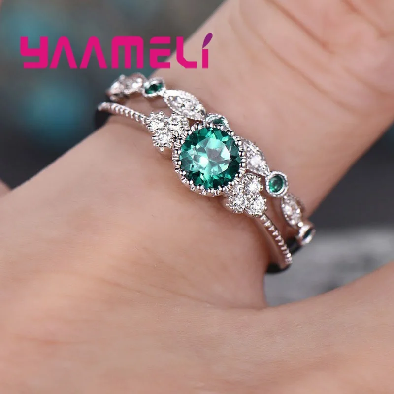 Top Sale Wedding Ring Sets Women Men Classic CZ Crystal 925 Sterling Silver Fashion Jewelry Wedding Anniversary Present