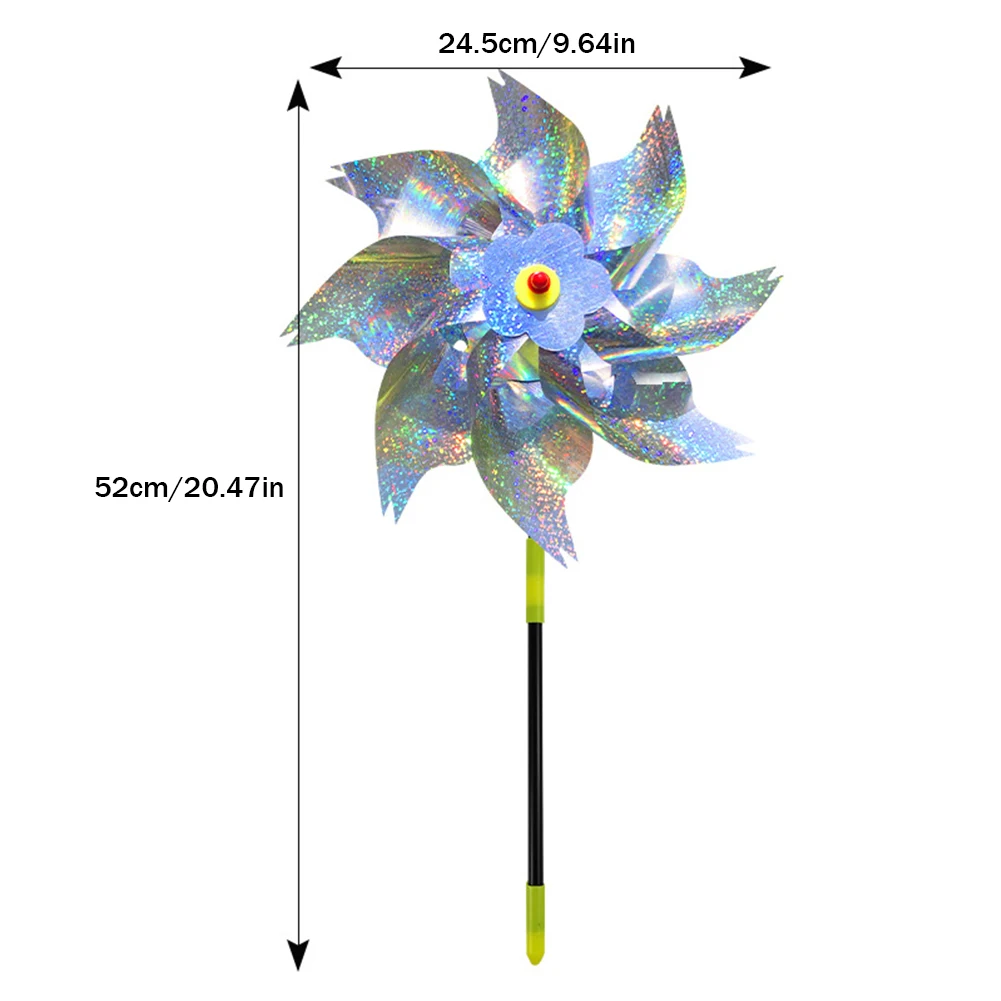 1-10PCS Silver Laser Bird Repellent Pinwheel Reflective Windmill For Orchard Garden Bird Scarer Decor Kids Toy Wind Spinner view 6