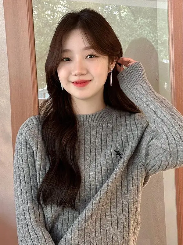 

Женский трикотаж с вышивкой Long Sve Overhead Sle, осень-зима, новый свитер с ленивым дизайном, повседневный свободный крой из полиэстера...