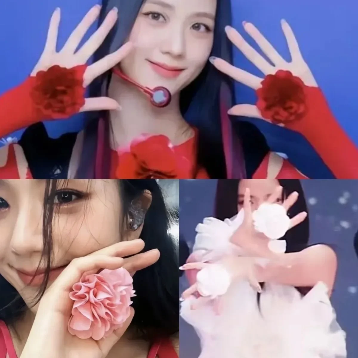 

jisoo hand crank flower creative prop ring Flower creative essential ring dance prop finger flower ring