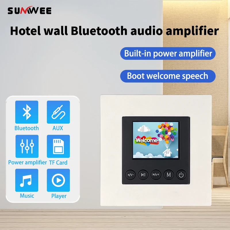 

IN Wall Amplifier Bluetooth TF Card MINI Home Theater Hotel Audio Player Button Indoor smart Background Music host System