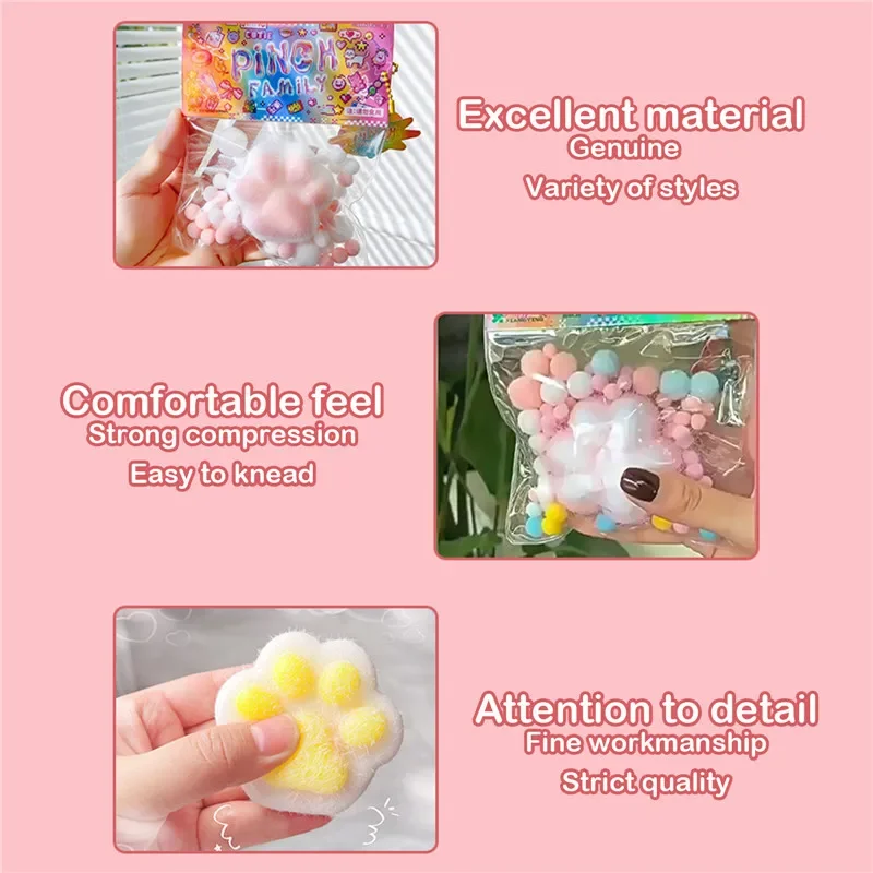 Fidget Cat Toy Mini Squishy Toys Kawaii Plush Cat Paw Transparent Cube Stress Relief Squeeze Toy Party Festival Gifts