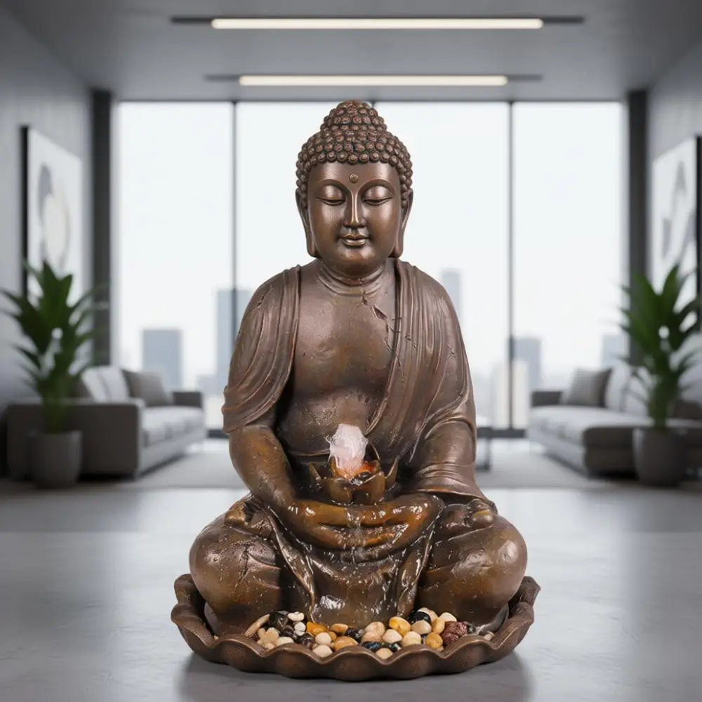 

GEM122 Outdoor Floor Meditating Soothing Buddha Statue Waterfall Fountain for Garden, 33", Bronze