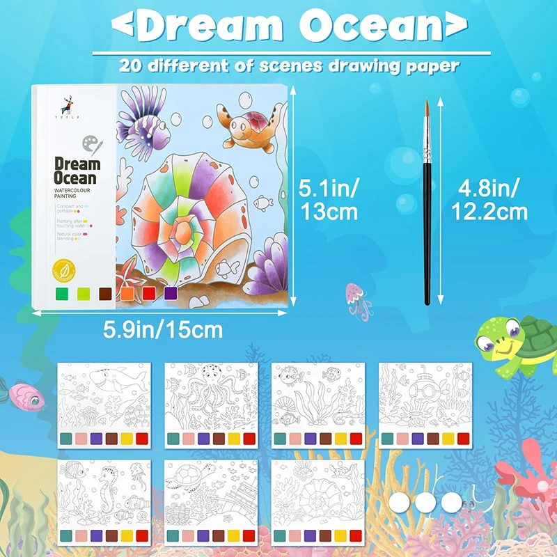 Acquerello colorazione tasca pittura libro bambini arti artigianato ragazze ragazzi colori ad acqua set di colori compleanno regali di natale giocattoli