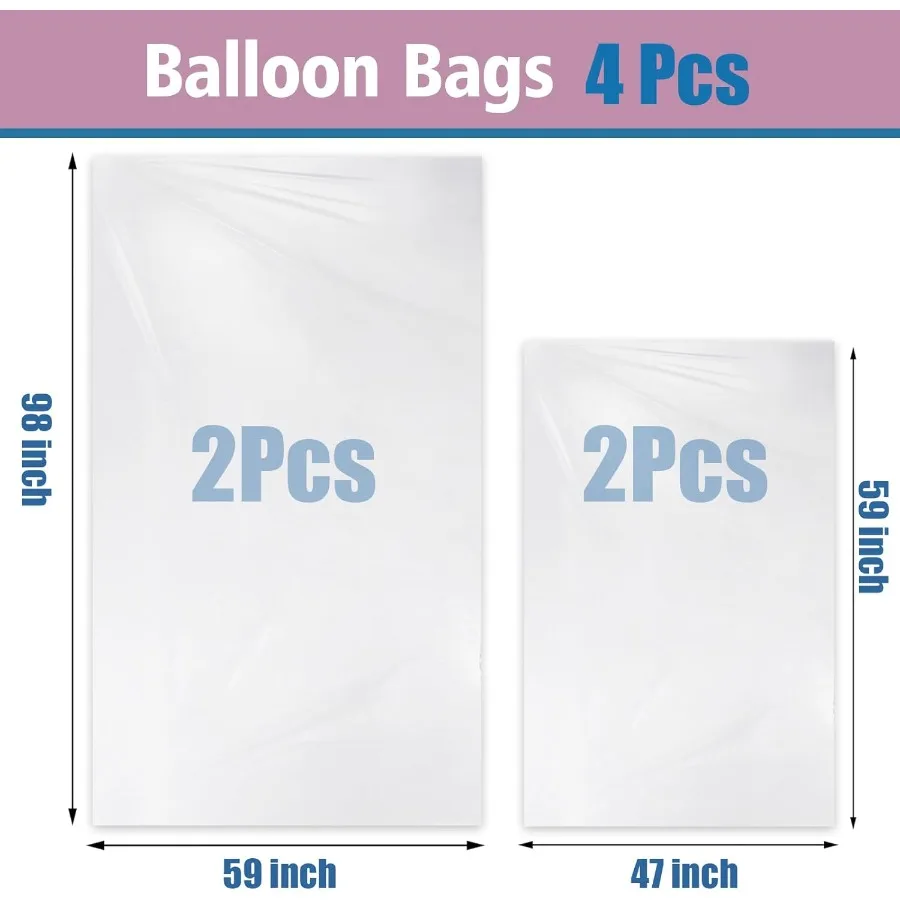 4 قطع أكياس بالونات كبيرة جدًا للنقل 2 قطعة 59 × 98.4 بوصة + 2 قطعة 47.2 × 59 مثالية لزينة الزفاف وأعياد الميلاد