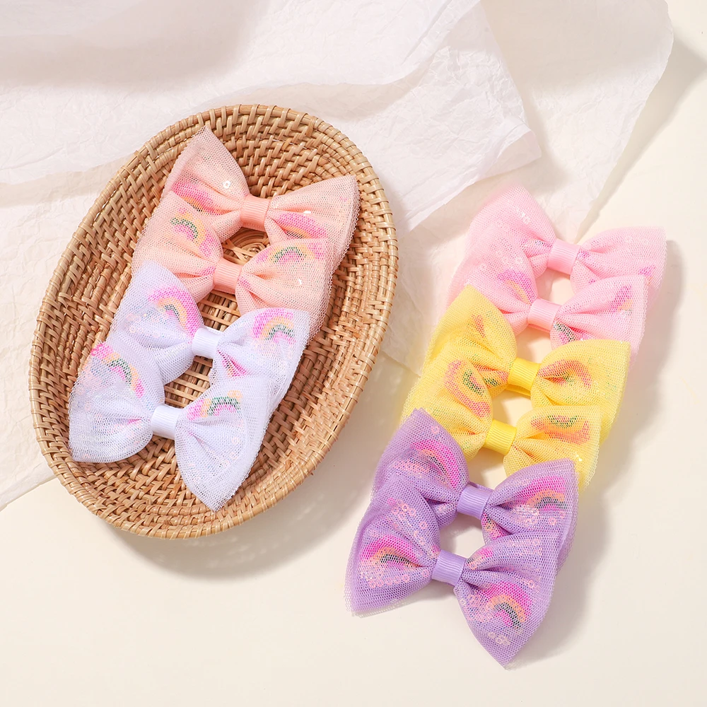 2Pcs Fashion Sequin Hairpin Girl Kids Bow Glitter Hairclip Colorful Bowknot Hairgripe Baby Child Hair Accessories Wholesale Gift