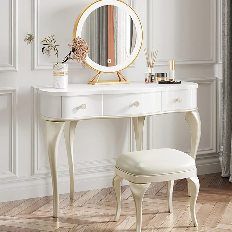 

Wooden Home Bedroom Furniture American Style Dressing Table With Mirror Makeup Stool Modern High-End Makeup Table