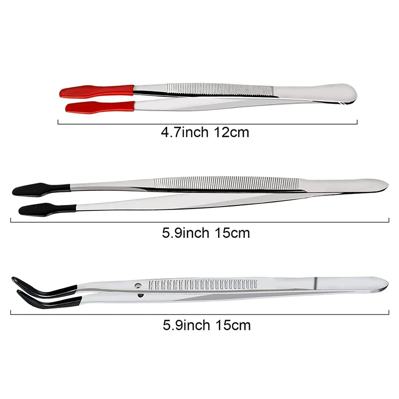 3 قطعة مجموعة الملقط الدقة المغلفة طويلة الملقط ، لصناعة مختبر الحرفية هواية الملقط كماشة أدوات المجوهرات