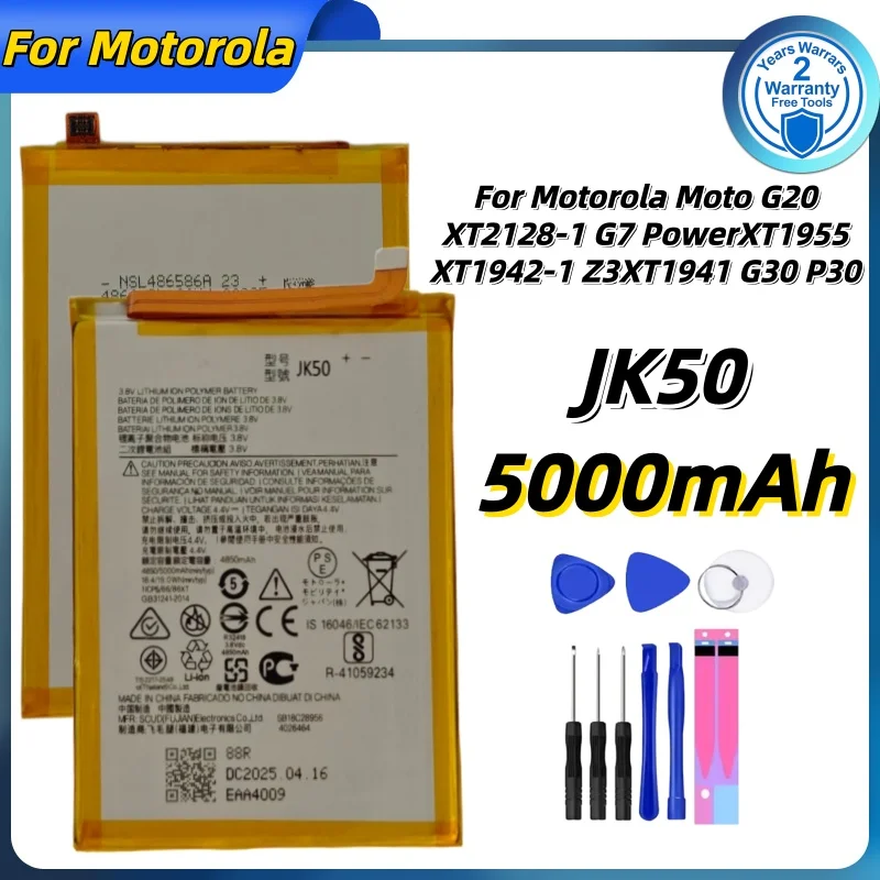 New JK50  lithium Battery For Motorola Moto G20 XT2128-1 64GB GSM G7 Power XT1955 XT1942-1 Z3 XT1941 G30 P30 Note Batteries