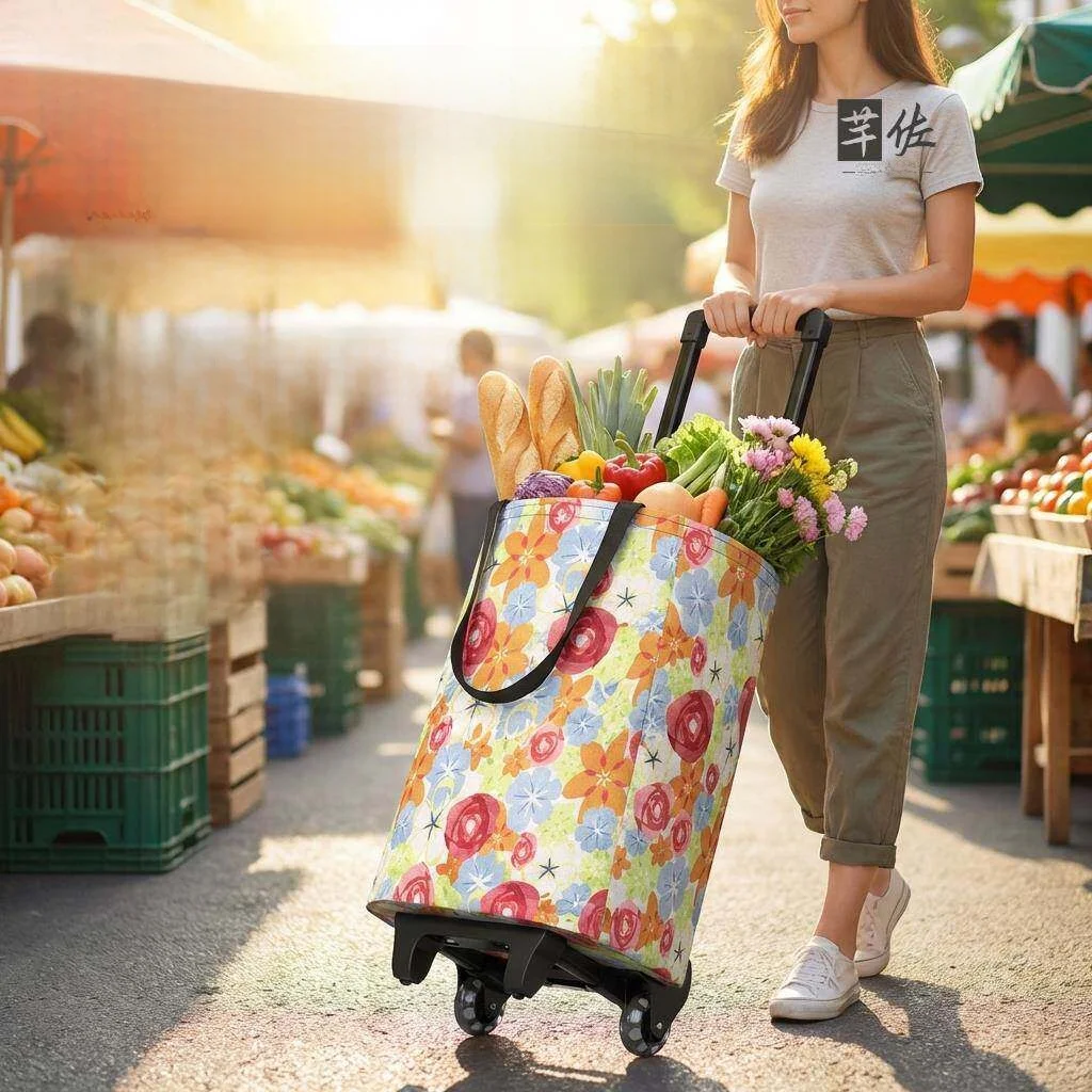 若者向け携帯用折りたたみ式ショッピングカート、手引き野菜買い物用小型トロリー、家庭必需品、炭素鋼素材