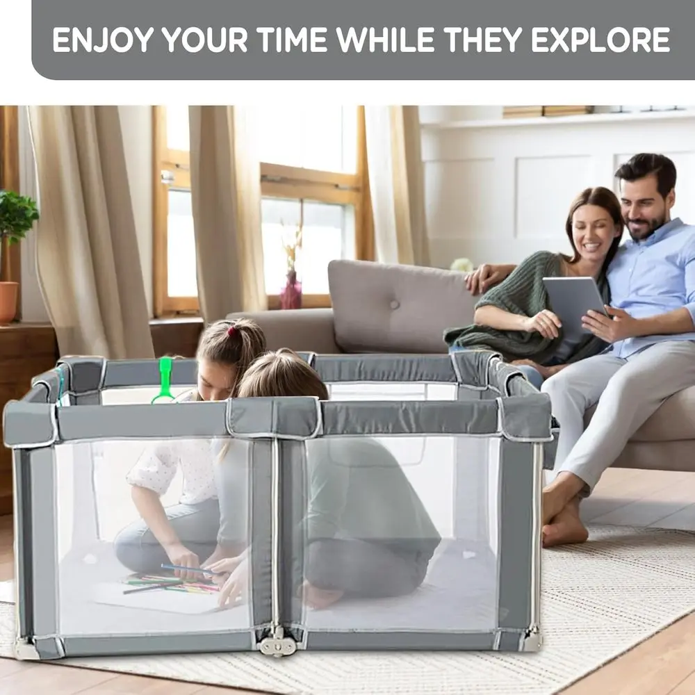 Tragbarer, zusammenklappbarer Laufstall für Säuglinge und Kleinkinder, 59 x 71 cm, mit Matte, Netzsicherheit, Tore und Aufbewahrung für den Innen- und Außenbereich