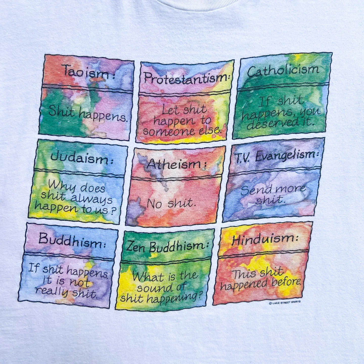 Hand-Painted Watercolor Plaid Tees Vintage American Retro Funny Quirky Short-Sleeve round Neck Cotton Breathable Men's T-Shirts