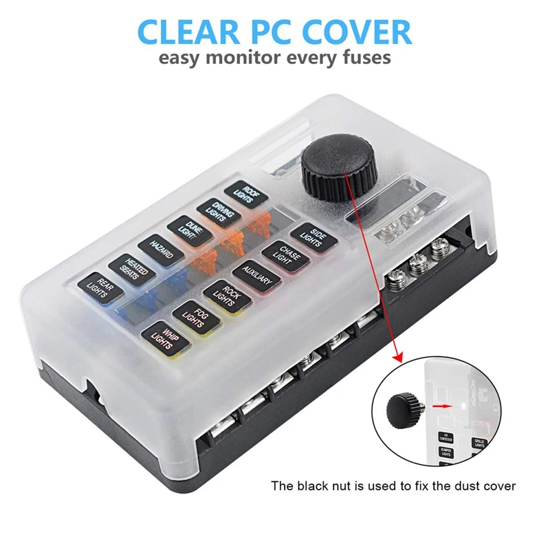 12 Way 12V Fuse Box 12Volt Blade Fuse Block Holder For 12V/24V Automotive Golf Cart