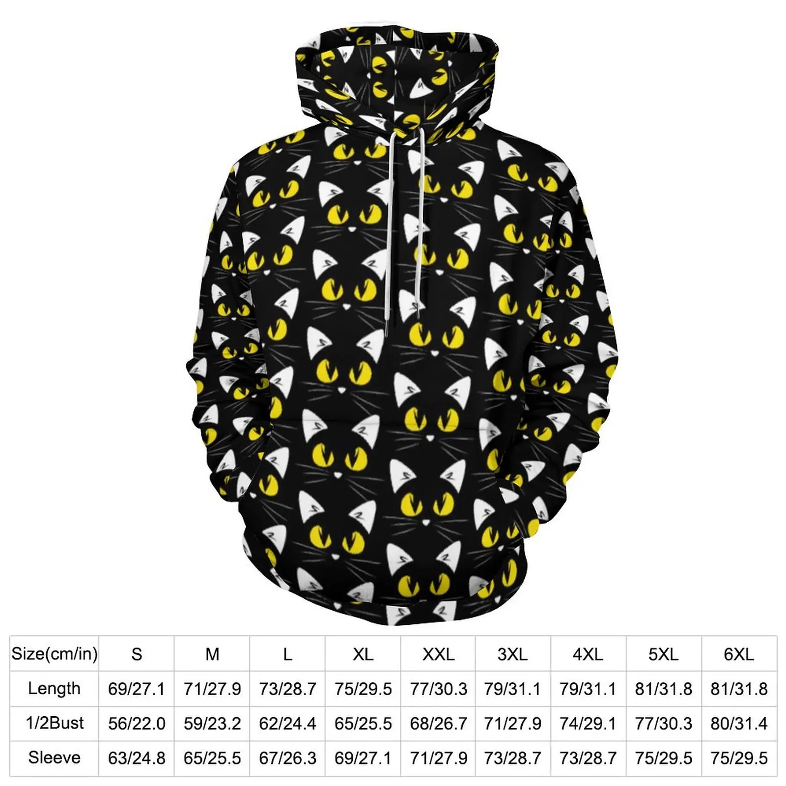 Funny Halloween Casual Hoodies Unisex Black Cats Print Funny Pattern Sweatshirts Winter Long Sleeve Loose Oversized Hoodie