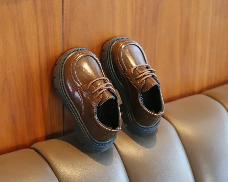 Kinder-Lederschuhe für Jungen und Mädchen, Unisex, formelle Kinderschuhe im britischen Stil, zum Schnüren, weiche, dicke Sohle für Hochzeit, Party, rutschfest – Detail 16