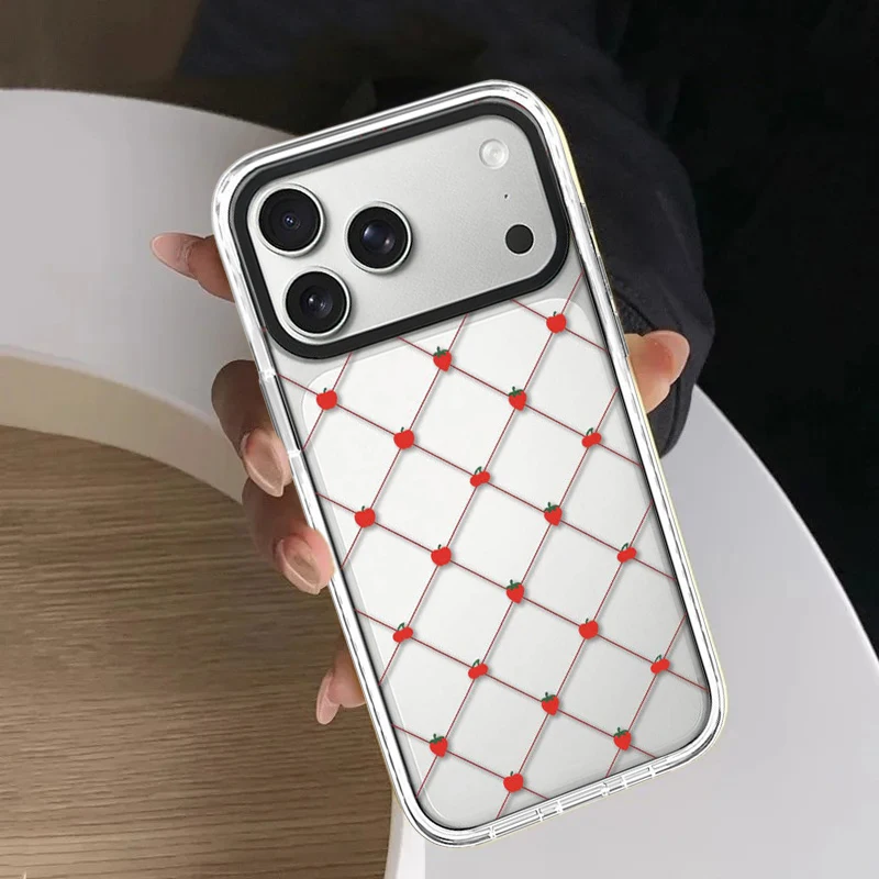 Simple Diamond Grid White Border Magnetic Phone Case Cover for IPhone 13 14 15 16 17 Pro Max Case for IPhone Air