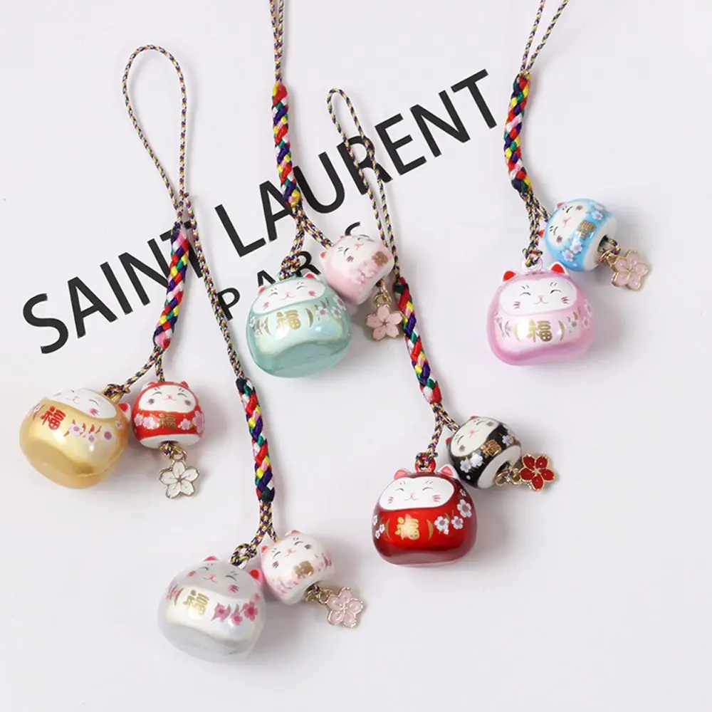 

Holder Keys Pendant Bag Decor Bell Pendant Mobile Rope Mobile Phone Lanyards Lucky Cat Keychain Sakura Cat Phone Strap Keyring