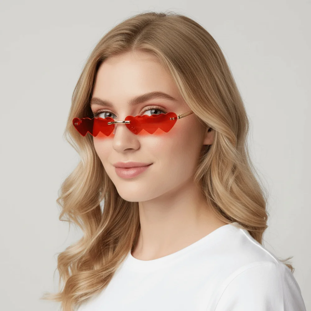 New Love Heart Shaped Rimless Sunglasses UV400 Fancy Accessories Party Shades Eyewear Metal Frame Sun Glasses Women Men
