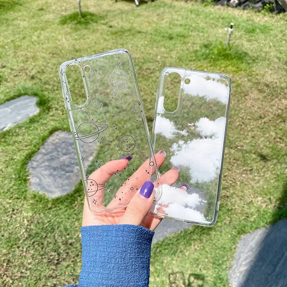 Fashion Star Space Cloud Klare Handyhülle für Samsung Galaxy S24 S23 Plus S22 Ultra Transparente stoßfeste Softcover