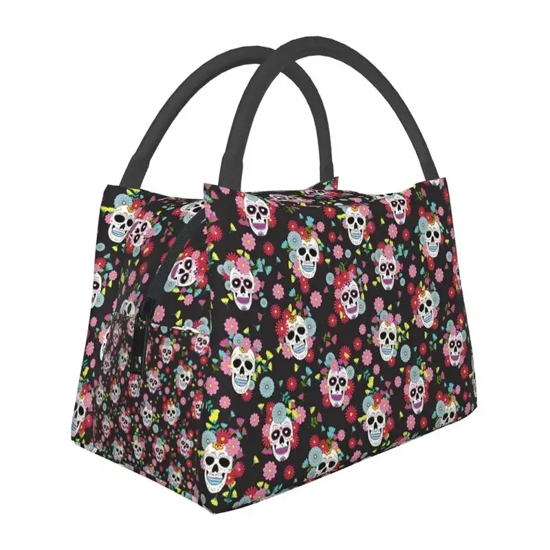 

Custom Day Of The Dead Sugar Skull Pattern Lunch Bag Women Warm Cooler Insulated Lunch Box for Office Travel