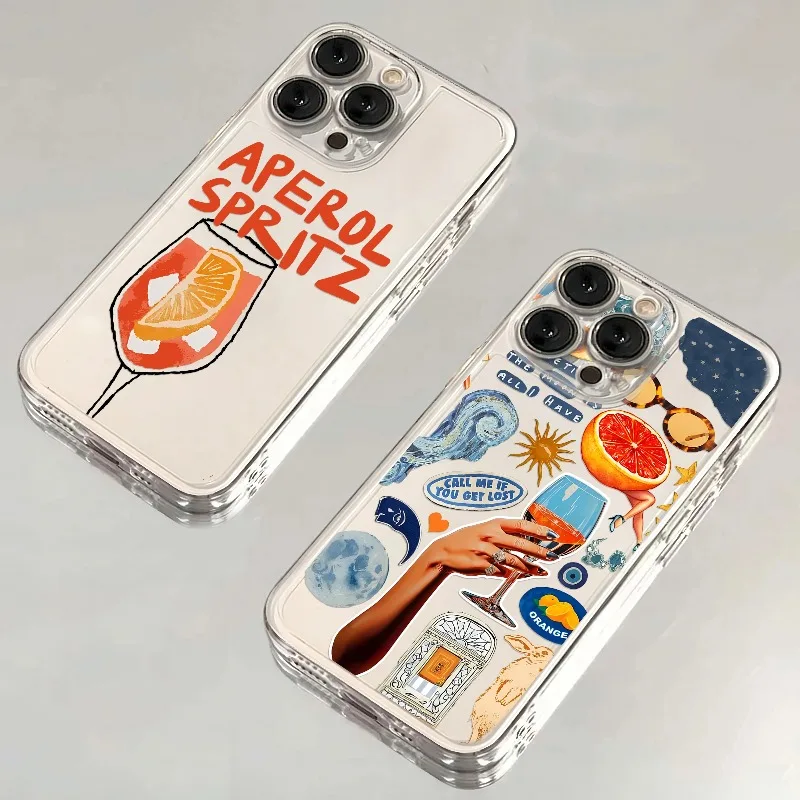 Funda para Teléfono con Diseño de Aperol Spritz para iPhone 17 16 15 11 12 14 13 Pro Max Mini XS XR 7 Plus 17E, Transparente, Resistente a Impactos