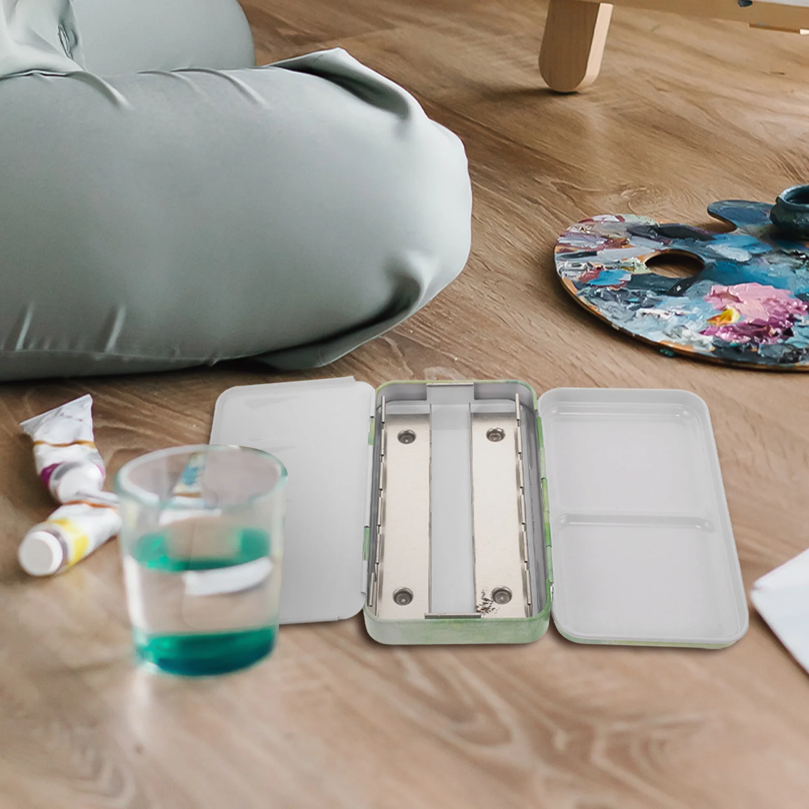 

Watercolor Pigment Box Iron Mixing Plate Portable Painting Color Mixing Case Travel Paint Tray Art Pigment Holder Durable Easy