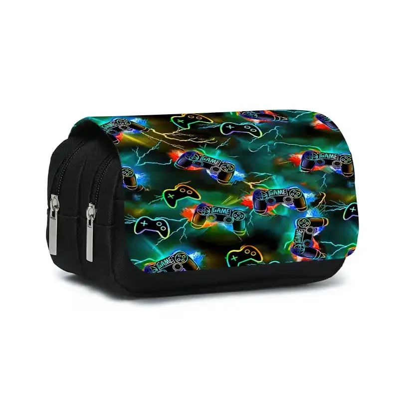 Neon Gaming Console Double Flip Pen Case for Boy and Girls Best Gift 2D Flat Cartoon Pencil Pouch School Pencil Bag for Children