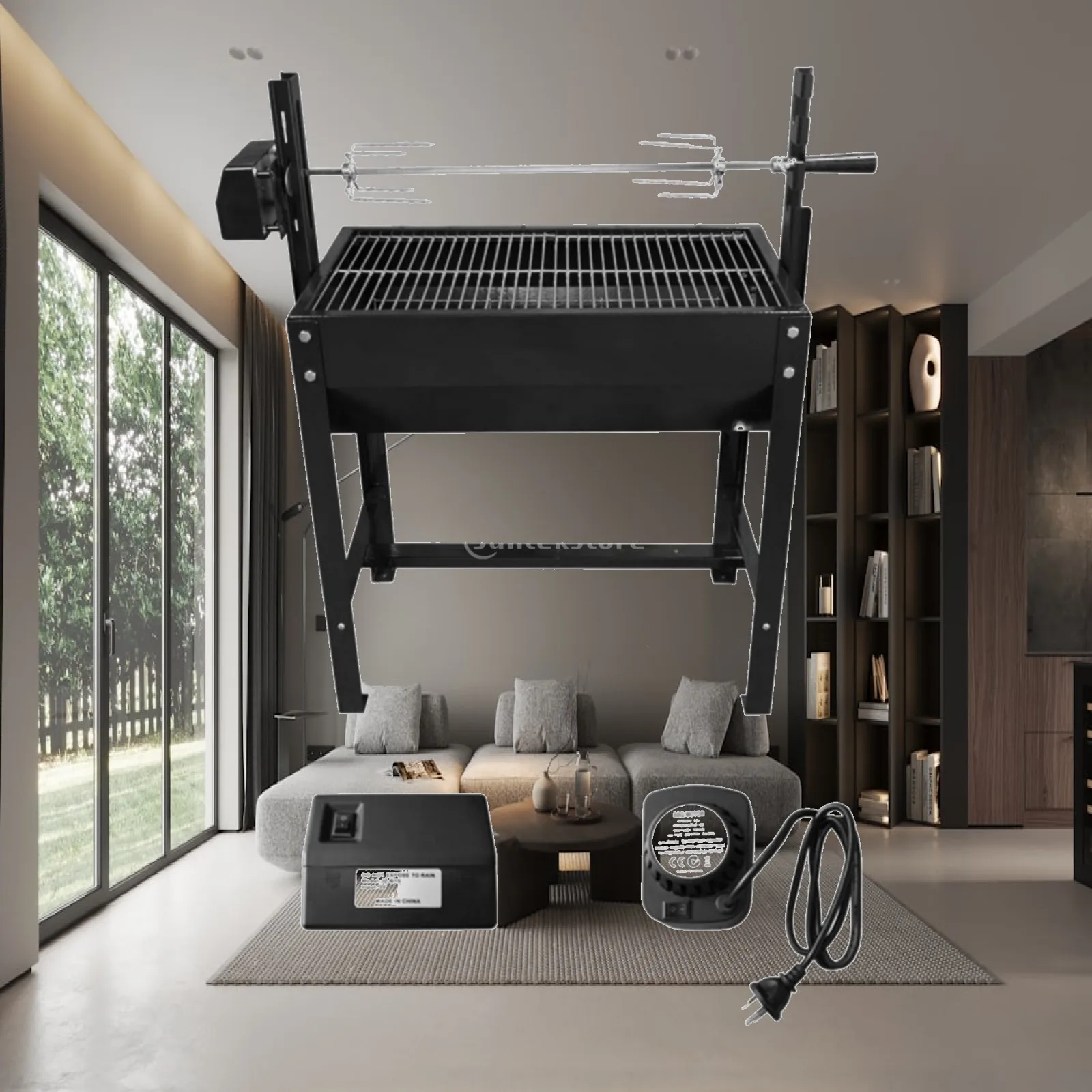 Automatic Rotating Barbecue Grill Portable Charcoal Cooker with Electric Motor for Camping Picnic Roasting Whole Foods