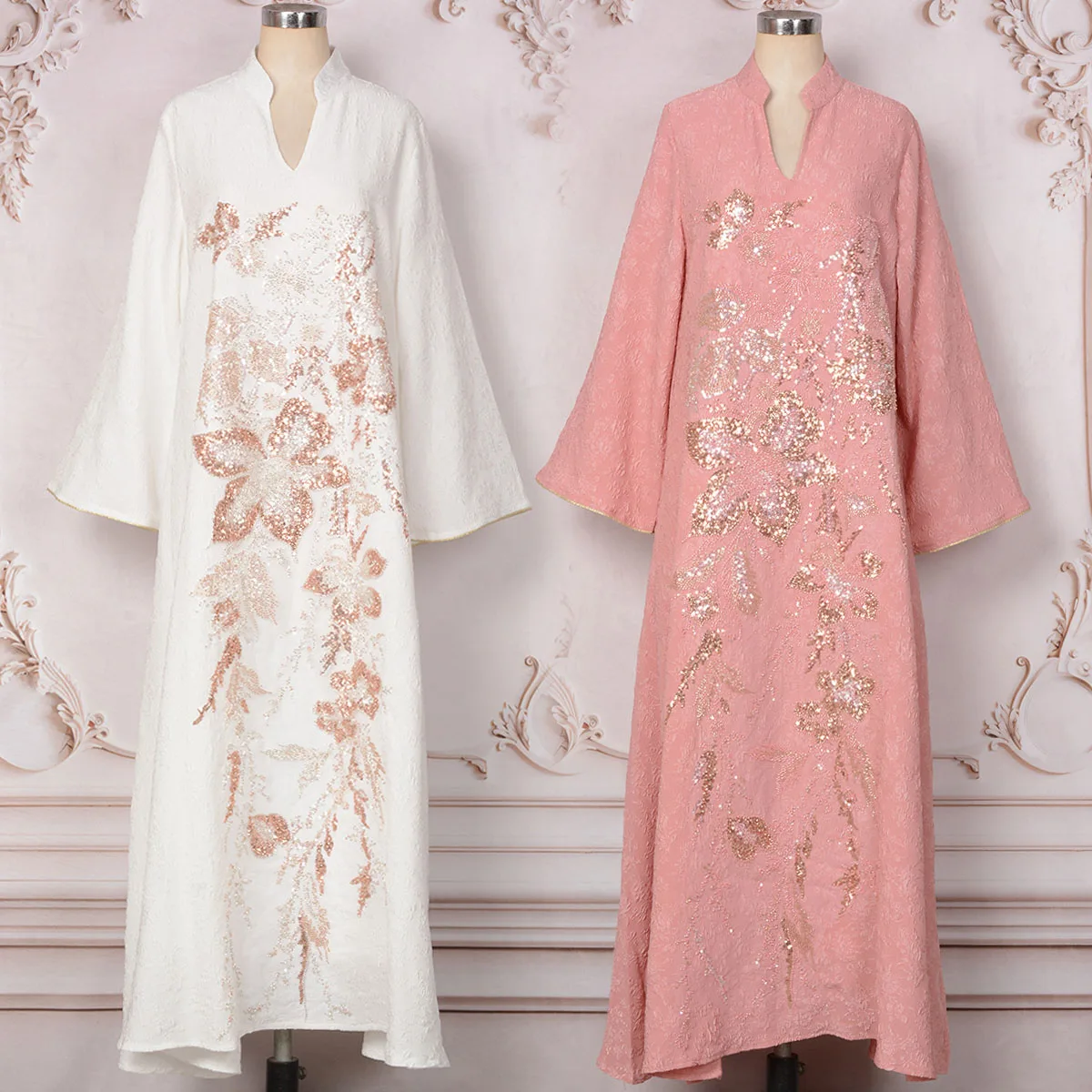 Ramadan Eid Evening Party Events Women Jalabiya Arabic Dress Regular-Fit Dubai Sequins Jacquard Muslim Abaya Islamic Clothing
