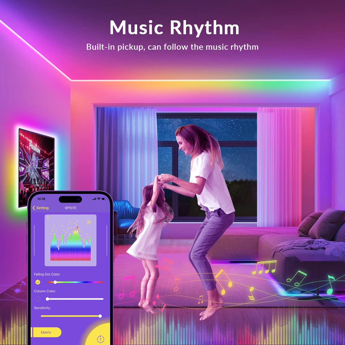 DC5V WS2812B LED Strip Light 160LEDs/M Individually Addressable Smart RGBIC Pixels LED Light With BT SP107E Music APP Controller