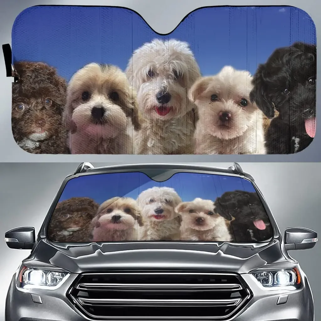 Crestepoo Chinese Crested Powder Puff Poodle Blue Pattern Car Sunshade, Gift Idea for Poodle Lovers, Car Windshield Durable Auto