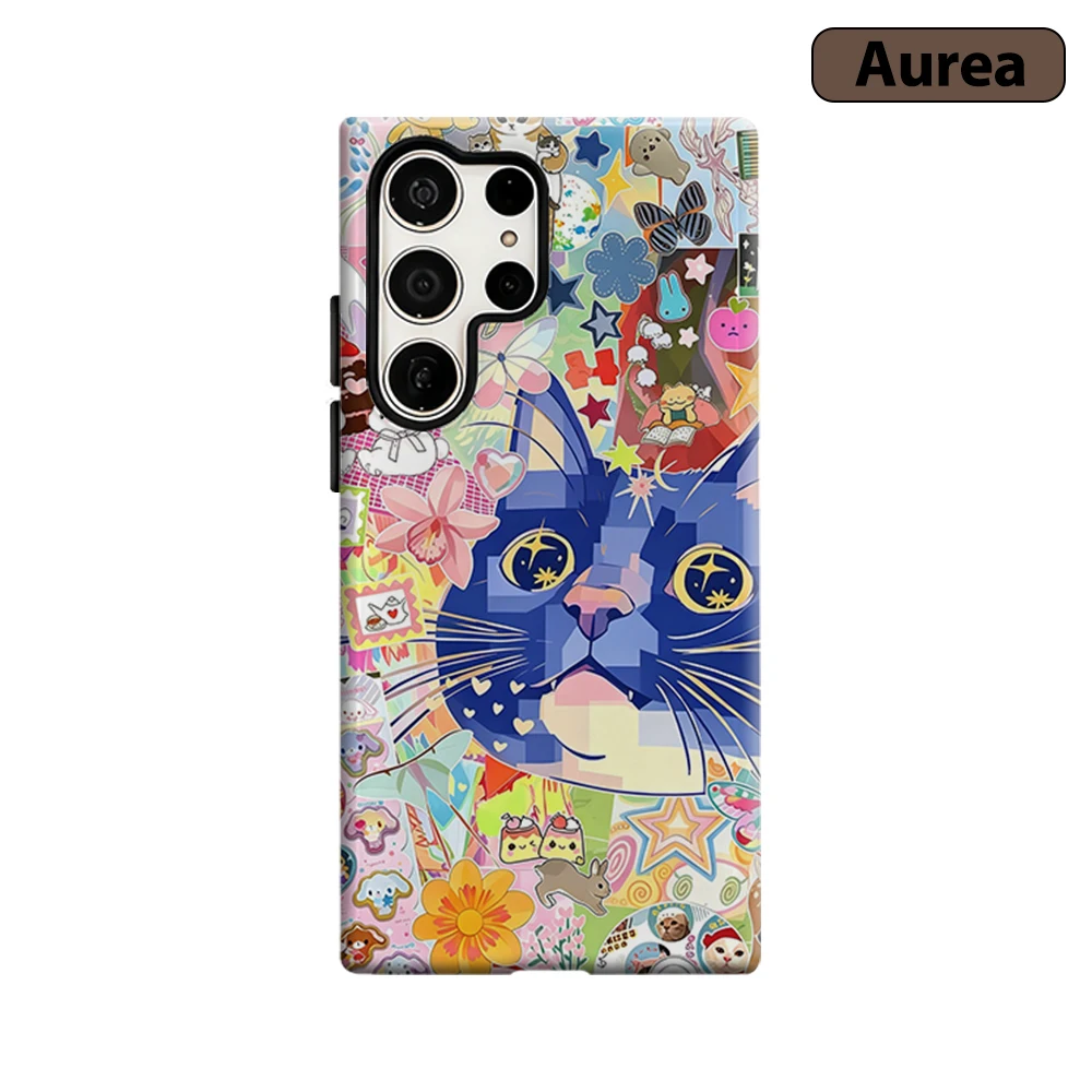 Kawaii Cat Sticker Collage Phone Case for Samsung Galaxy S26 S25 Ultra S24 S23 Ultra Plus Shockproof Double layer Back Cover