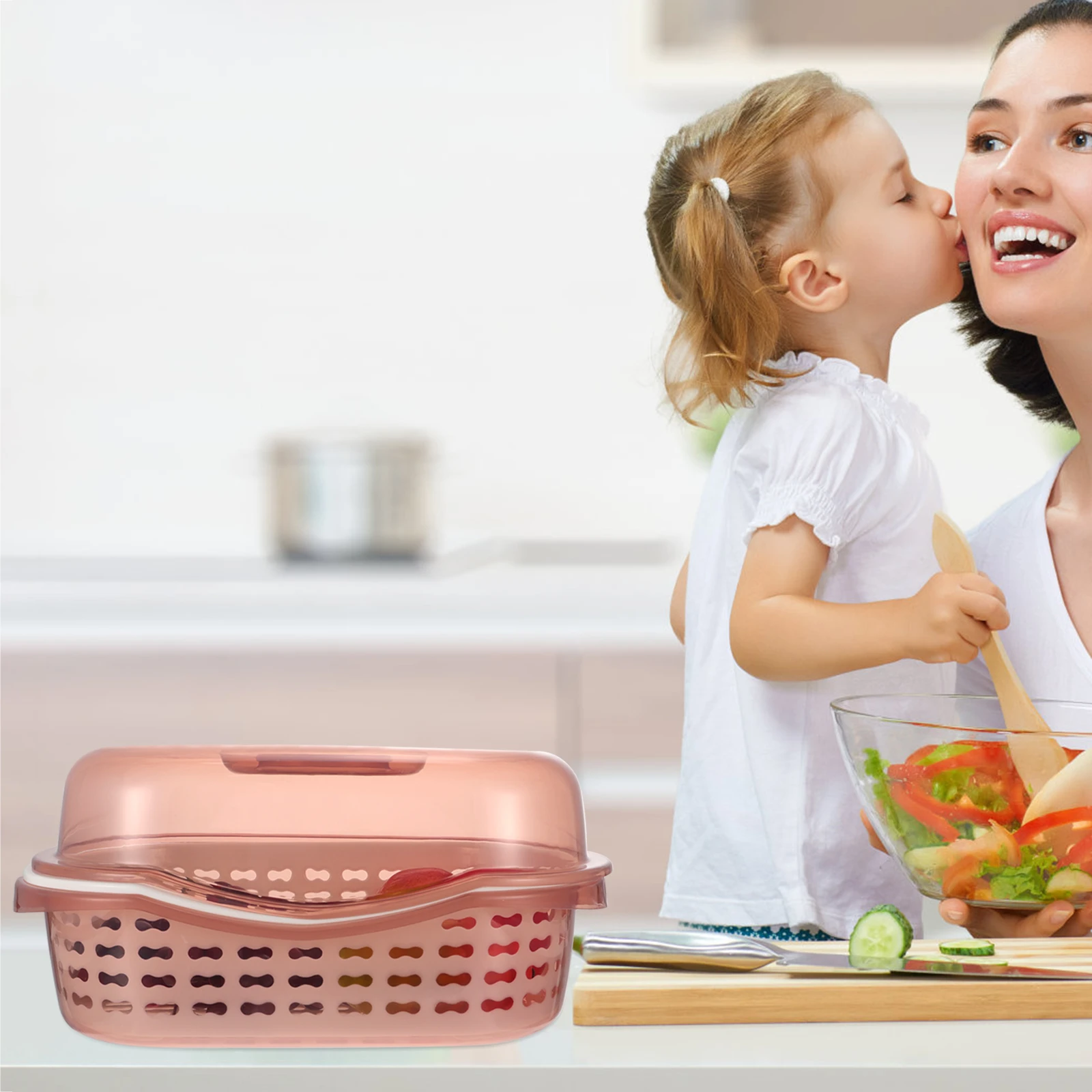 

1pc Fruit Vegetable Drip Pot Double Layer Drain Basket Strainer Drying Rack Plastic Dish Kitchen Colander Lid PP Basket Storage