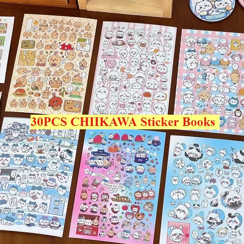 30 Page Cute Anime Chiikawa Stickers Books Kawaii Cartoon Die-cutting Sticker DIY Handbooks Material Sticker Classic Toys Gift view 2