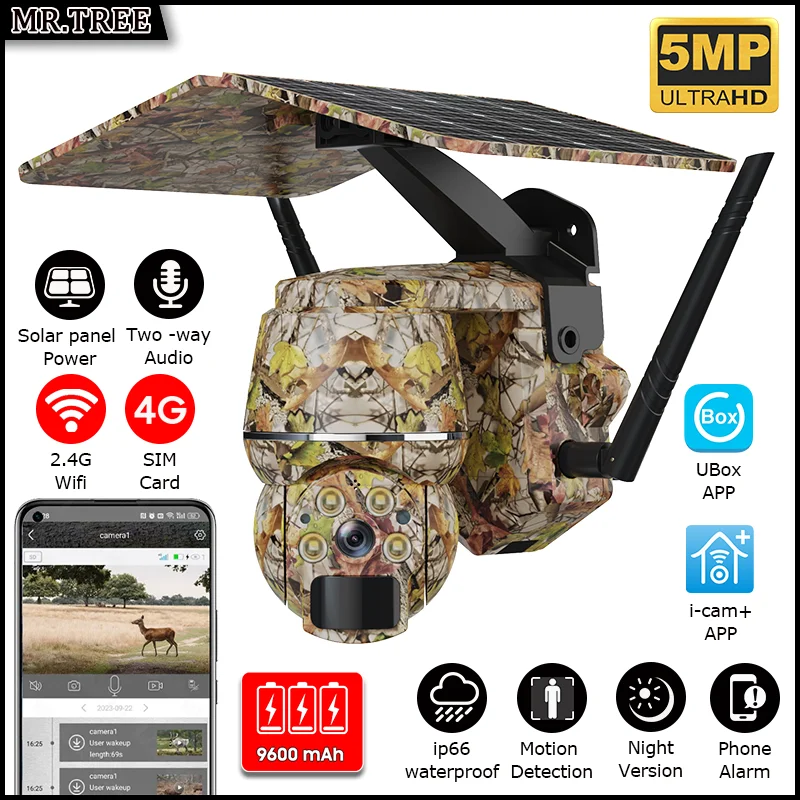 5MP Wifi Wildlife Security Solar Camera PTZ Animal Motion Detection Night Vision 4G SIM Home Outdoor Surveillance CCTV Trail Cam