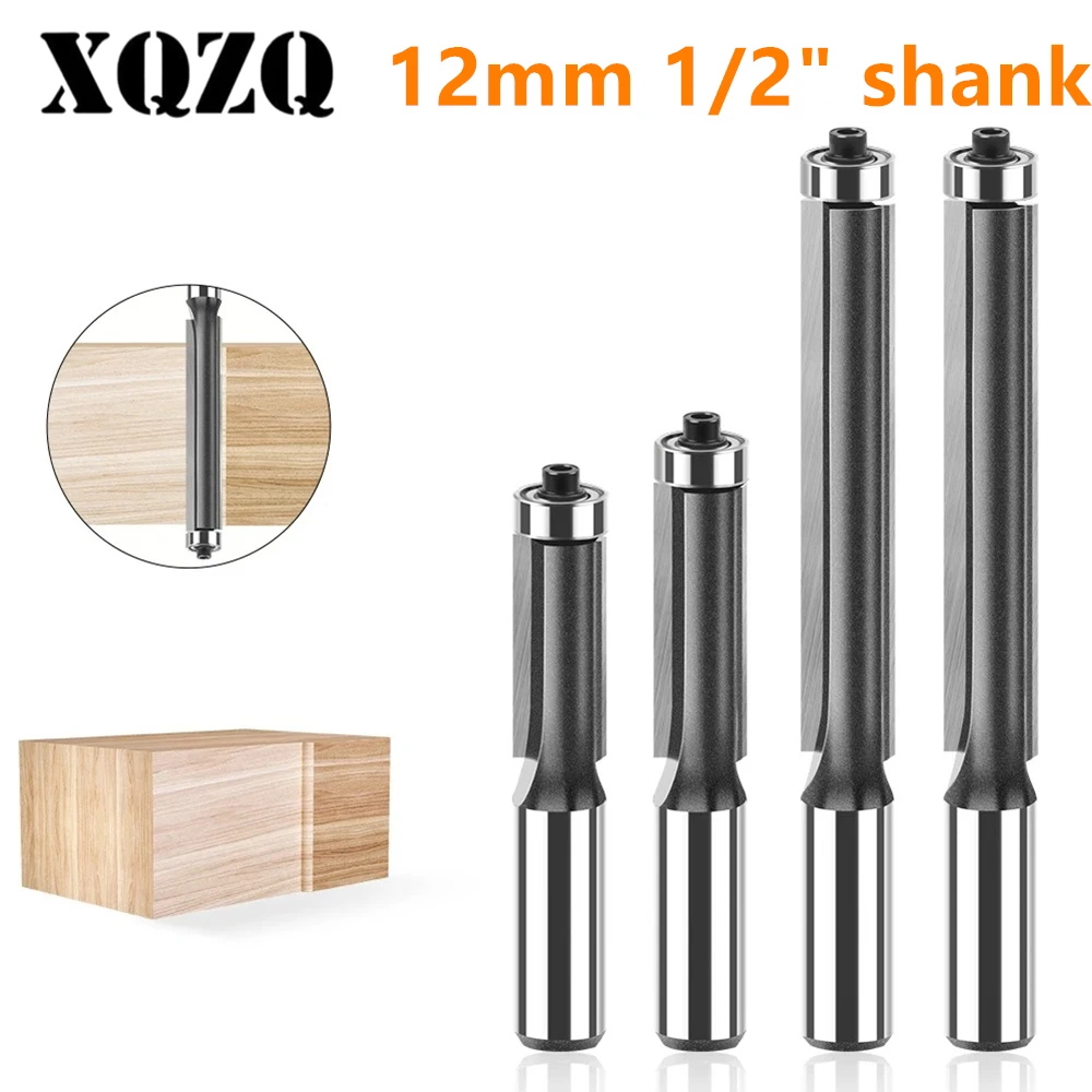 12mm 1/2in Shank Extra Long Straight Router Bit Set Bearing Flush Trim Bits Wood Milling Cutter Woodworking Tools