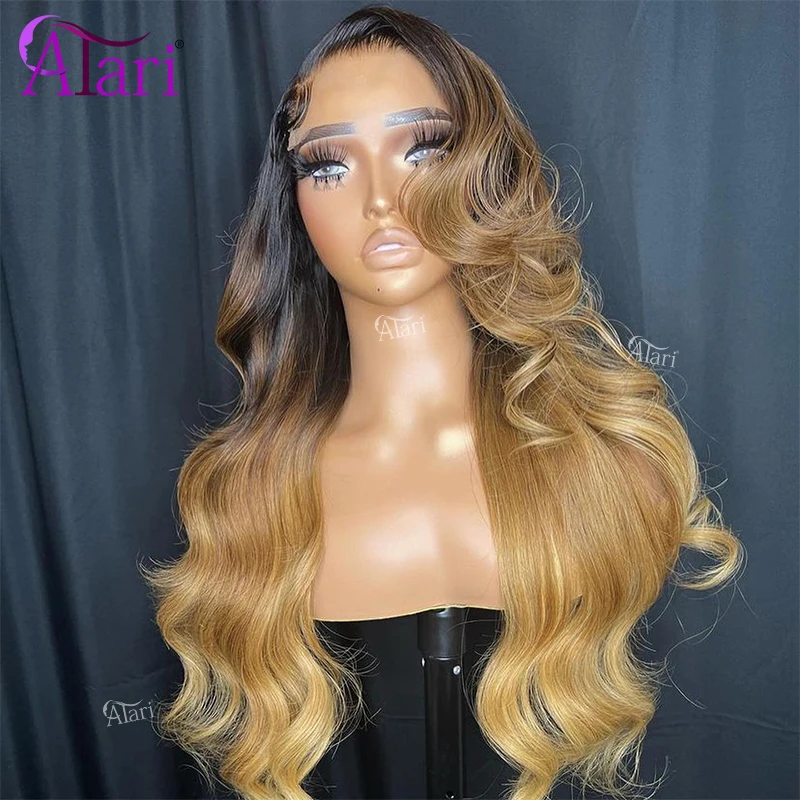 

Transparent 13x4 Lace Frontal Body Wave Wig Ombre Blonde with Black Roots Brazilian Human Hair Wigs for Women 5x5 Closure Wig