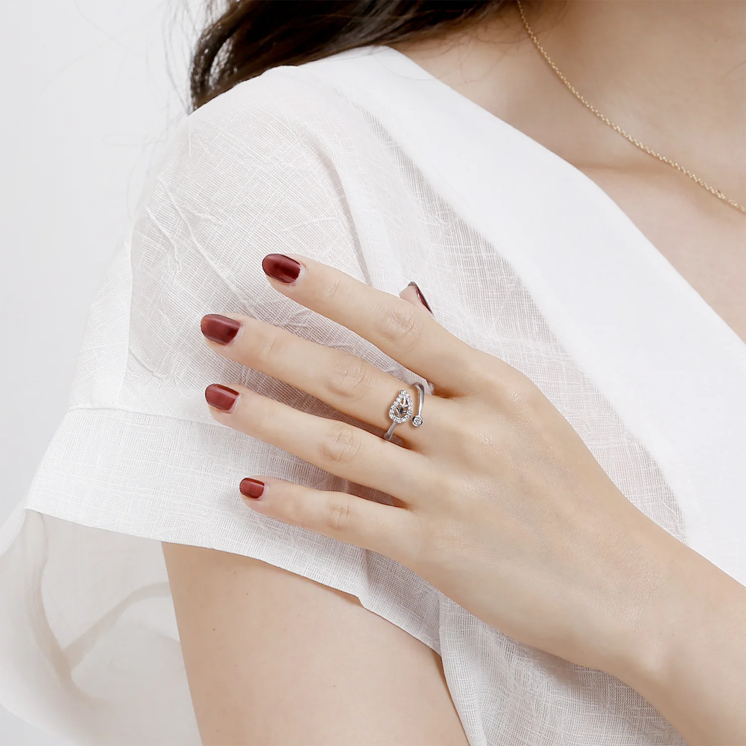 Pure White S925 Silver Ring Women's Korean Fashion Jewelry Index Finger Sweet Personality Leaf Joint Ring