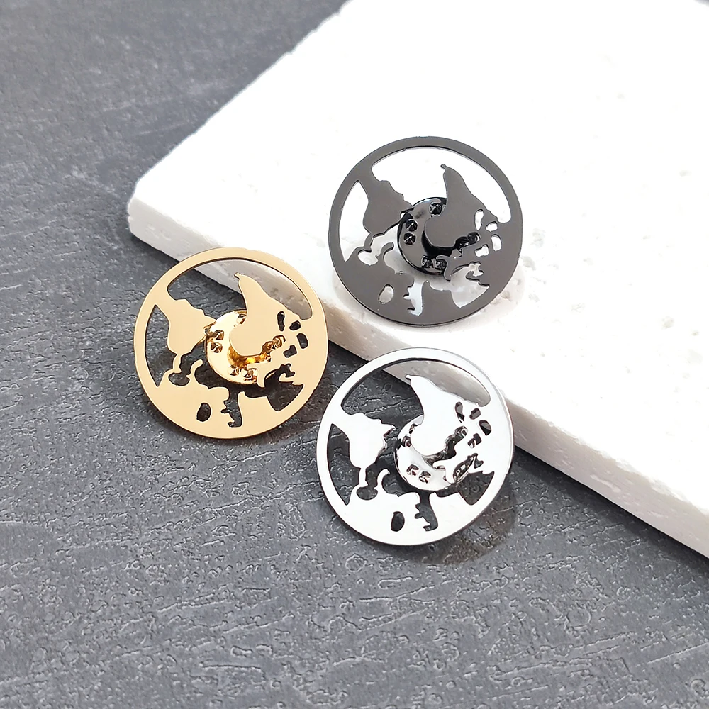 Новая модная брошь с картой мира из нержавеющей стали, идеально подходящая для подарка в путешествии, винтажный глобус-путешественник, земля, атлантические украшения ручной работы Новая модная брошь с картой мира из нержавеющей стали, идеально подходящая для подарка в путешествии, винтажный глобус-путешественник, земля, атлантические украшения ручной работы