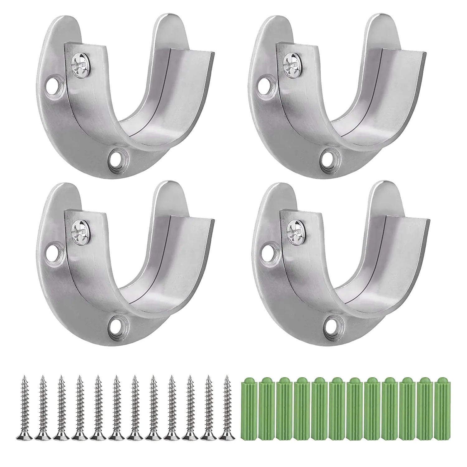4 Pcs Stainless Steel Hanging Rod Bracket U Shaped Curtain Rod Bracket, Heavy Duty Round Tube Sockets With Screws (25Mm)-AT64