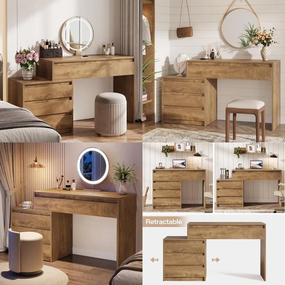مكتب زينة كبير وحديث لغرفة النوم مع 5 أدراج، وطاولة مكياج، وخزانة صدر قابلة للإزالة بثلاثة أدراج، وحل تخزين #1
