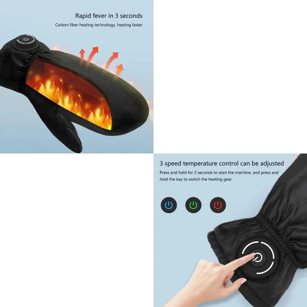 3 Gear Electric Heated Mittens Heating Gloves Winter Warm Cycling Fishing Glove